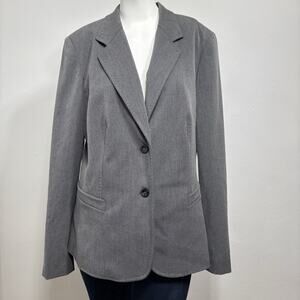 Worthington Women 2 Button Gray Blazer Jacket Sz 10 Stretch Career Classic Basic